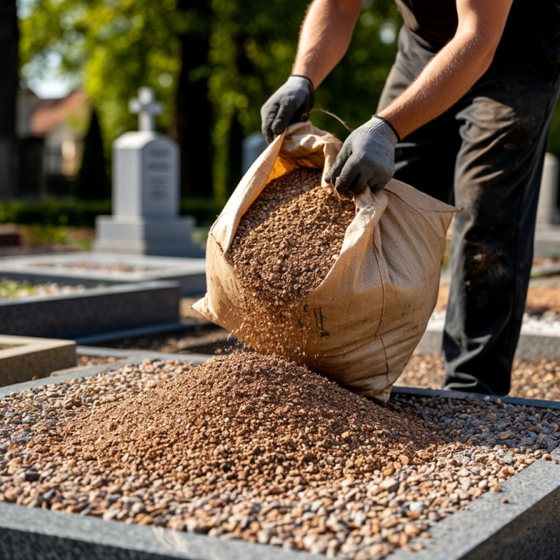 Отсыпка участка на могиле гранитной или мраморной крошкой